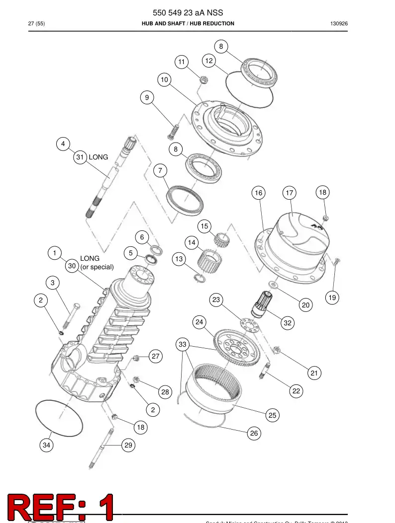 55067084 550 670 84 Housing, Axle - Sandvik Technical Drawing
