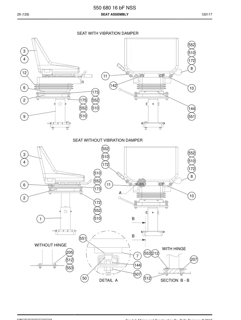 55068016b 550 680 16b Seat assembly - Sandvik Technical Drawing