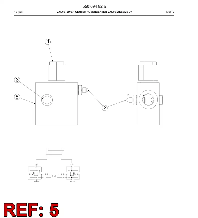 55068355 550 683 55 Valve, Over Center - Sandvik Technical Drawing