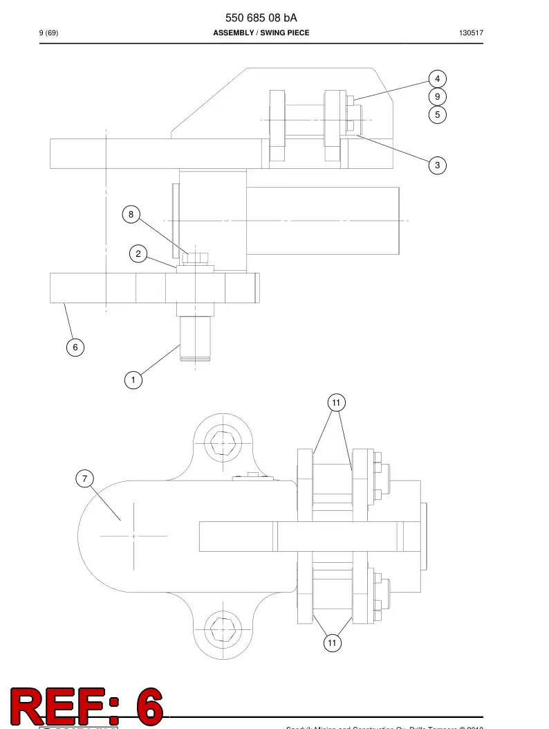 55068507 550 685 07 Mounting, Axle - Sandvik Technical Drawing
