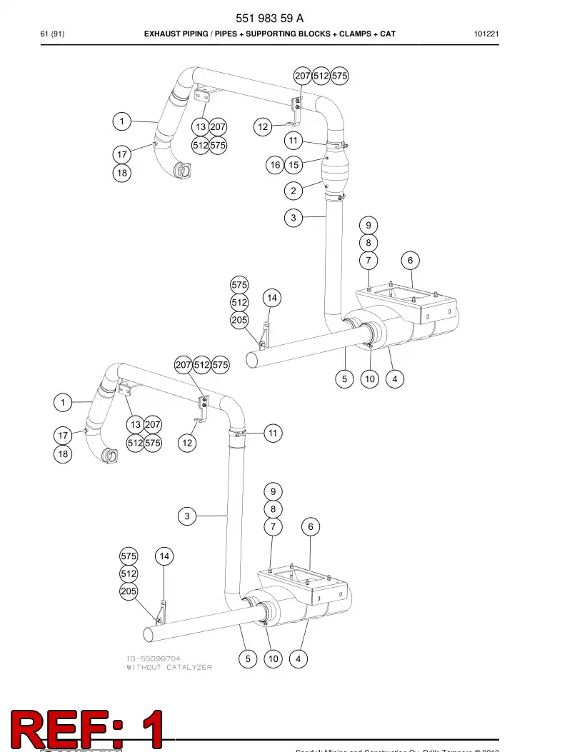 55069786 550 697 86 Exhaust pipe - Sandvik Technical Drawing