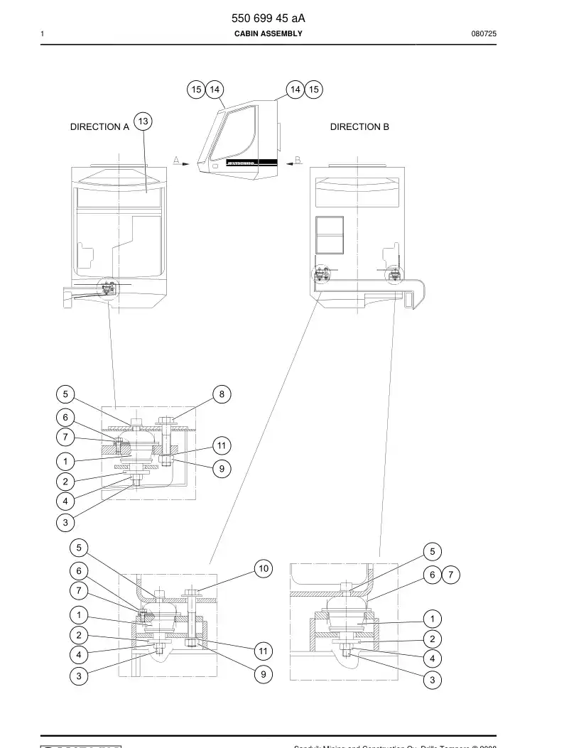 55069945a 550 699 45a Cabin assembly - Sandvik Technical Drawing