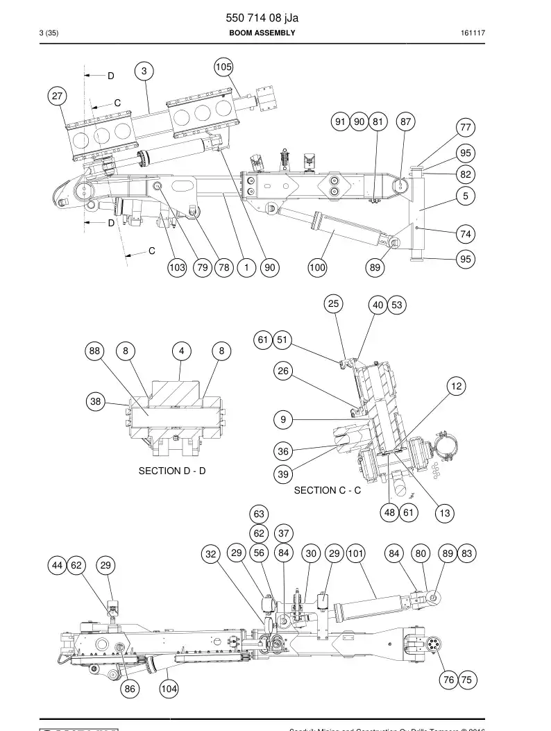 55071408f 550 714 08f Boom Assembly - Sandvik Technical Drawing