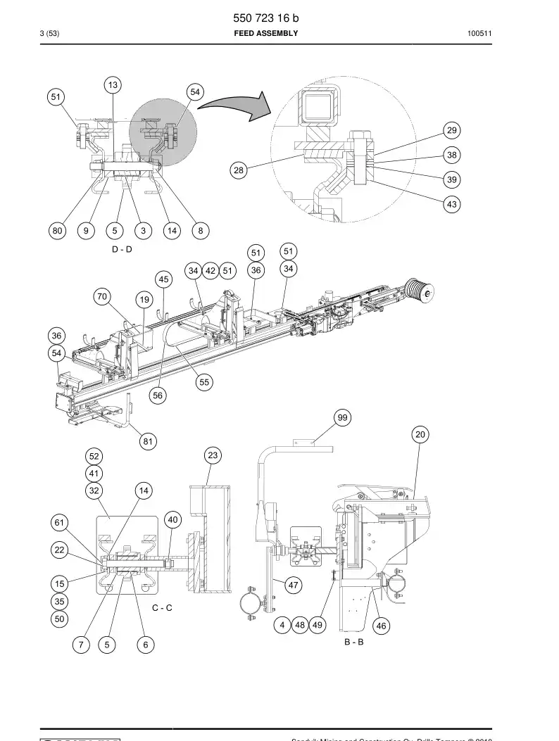 55072316b 550 723 16b FEED ASSEMBLY - Sandvik Technical Drawing
