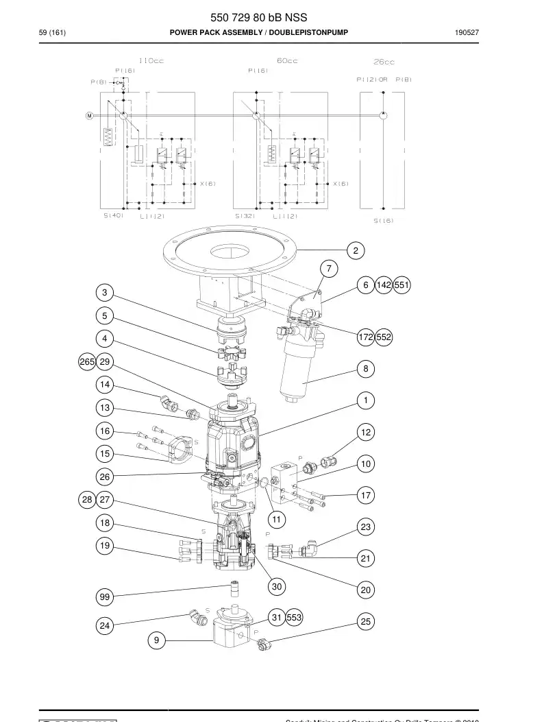 55072980b 550 729 80b Power Pack Assembly - Sandvik Technical Drawing