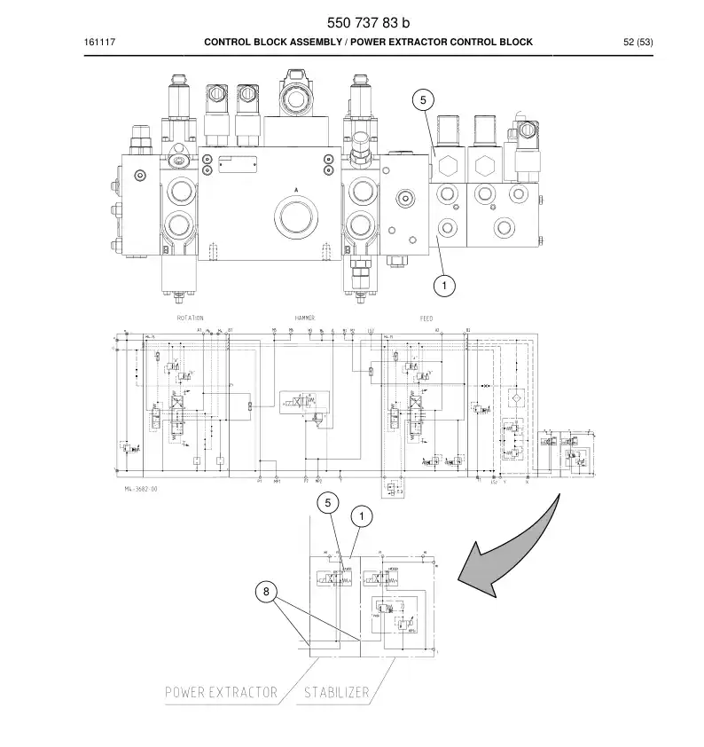 55073038c 550 730 38c Valve, Spool, Directional - Sandvik Technical Drawing
