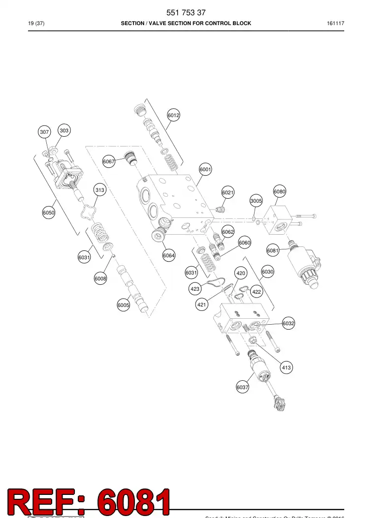 55073165c 550 731 65c Valve, Pressure Relief, Proportional - Sandvik Technical Drawing