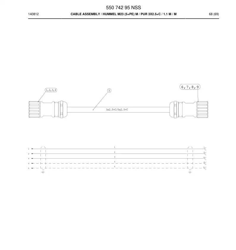 55074295 550 742 95 Cable assembly - Sandvik Technical Drawing