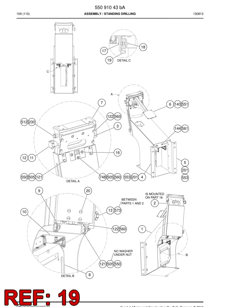 55074526 550 745 26 Rail, Slide - Sandvik Technical Drawing