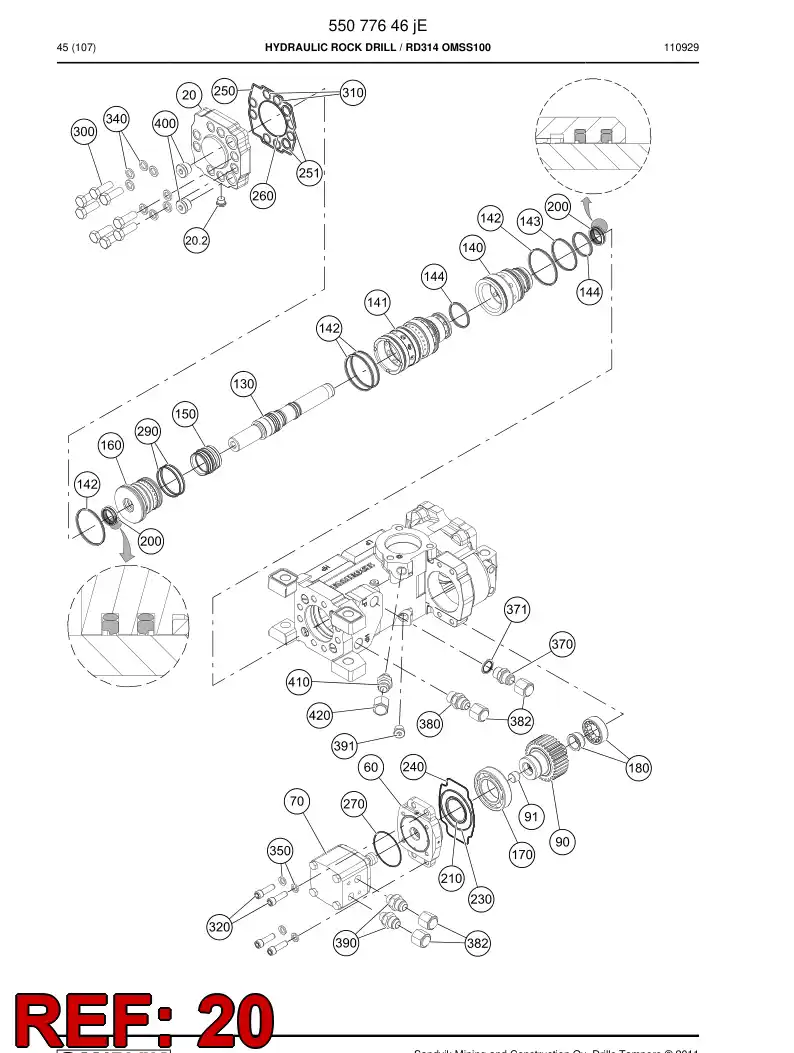 55074603 550 746 03 Rear cover - Sandvik Technical Drawing
