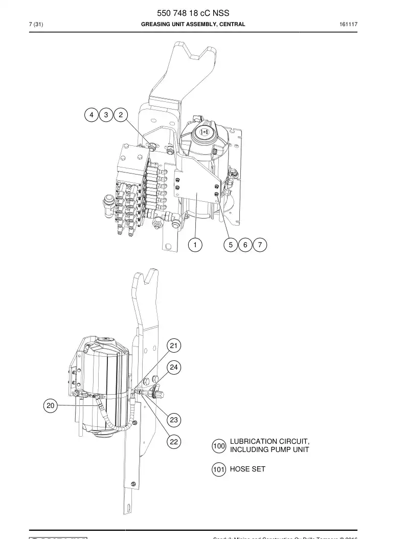 55074818c 550 748 18c Greasing Unit Assembly, Central - Sandvik Technical Drawing