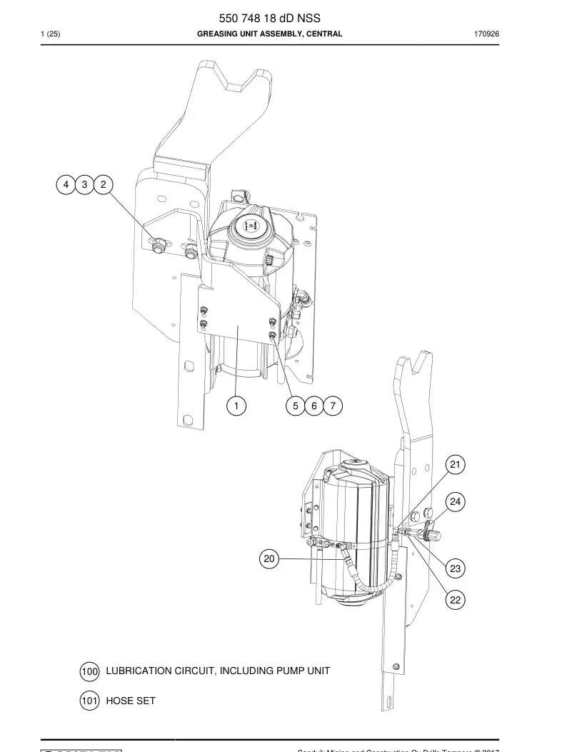 55074818d 550 748 18d Greasing Unit Assembly, Central - Sandvik Technical Drawing