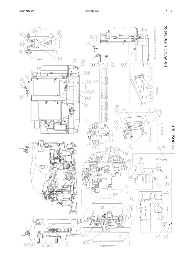 55074985a 550 749 85a HOSE SET,WATER INJECTION (1-55 - Sandvik Technical Drawing