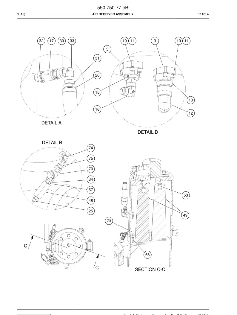 55075077e 550 750 77e AIR RECEIVER ASSEMBLY - Sandvik Technical Drawing
