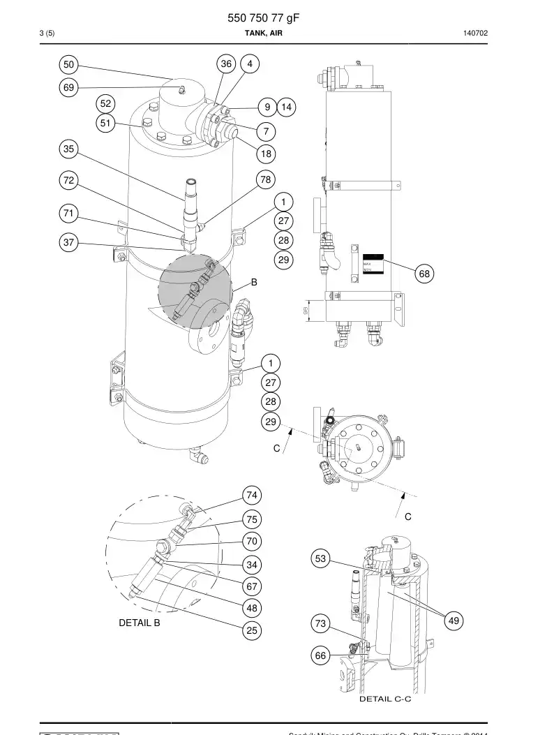 55075077g 550 750 77g Tank, Air - Sandvik Technical Drawing