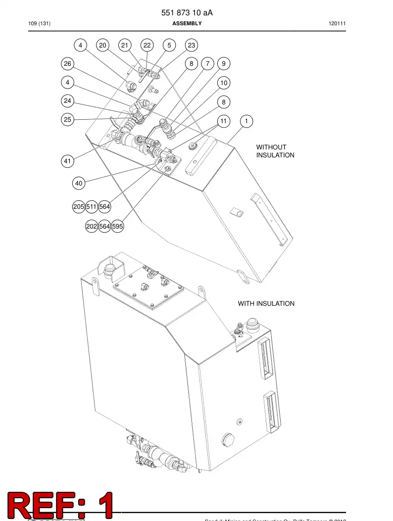 55075353a 550 753 53a Water tank - Sandvik Technical Drawing