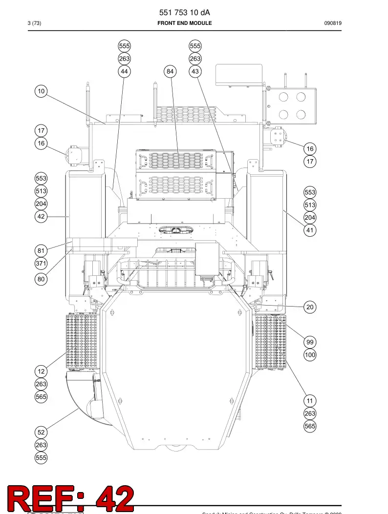 55075424b 550 754 24b Mud guard assembly - Sandvik Technical Drawing