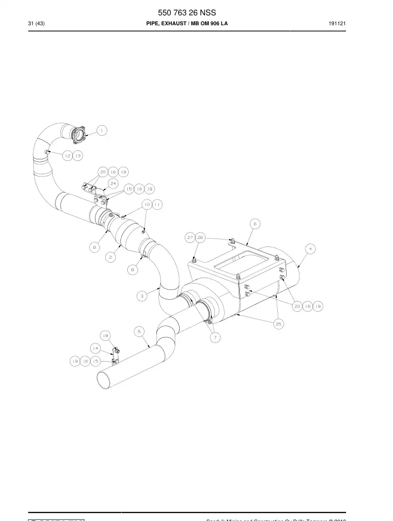 55076326 550 763 26 Pipe, Exhaust - Sandvik Technical Drawing