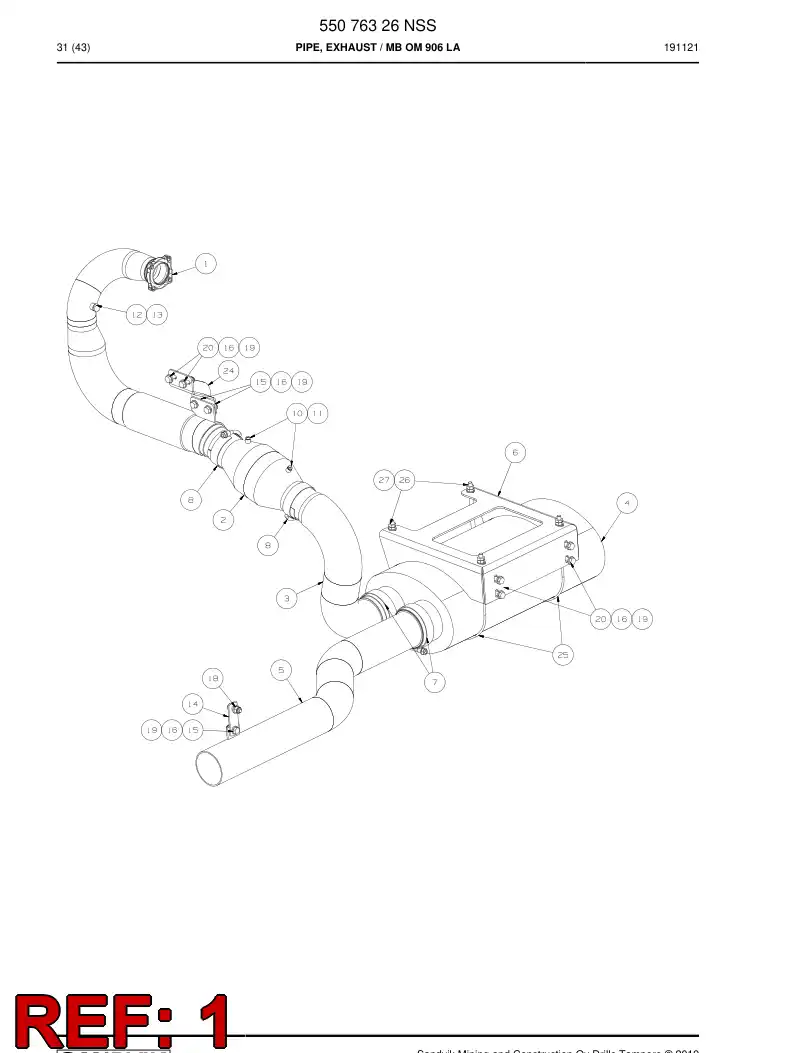 55076330a 550 763 30a Pipe, Exhaust - Sandvik Technical Drawing