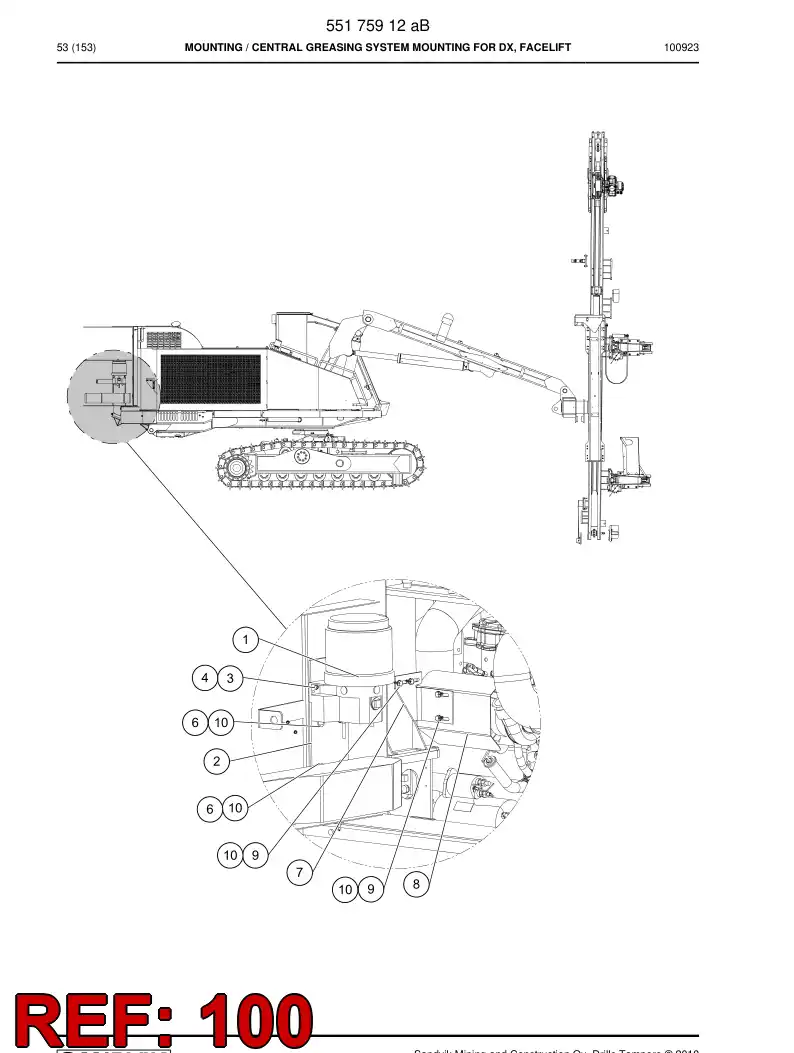55076394b 550 763 94b CENTRAL GREASING DIAGRAM - Sandvik Technical Drawing