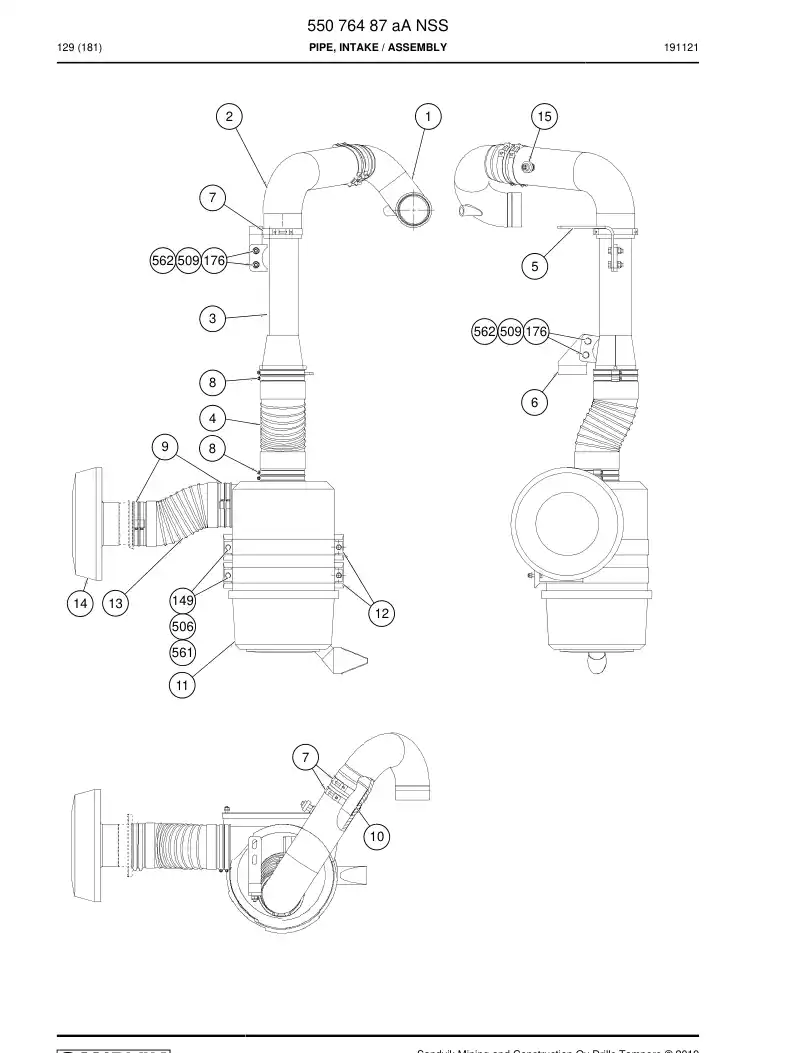 55076487a 550 764 87a Pipe, Intake - Sandvik Technical Drawing