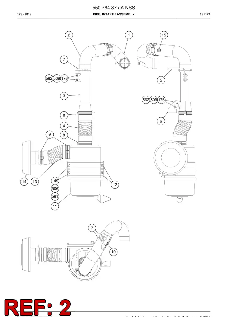 55076998 550 769 98 Pipe, Intake - Sandvik Technical Drawing