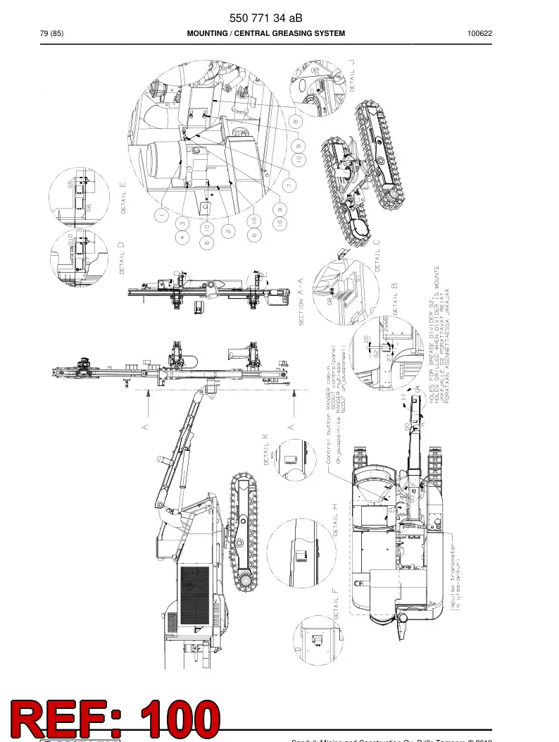 55077071a 550 770 71a CENTRAL GREASING DIAGRAM - Sandvik Technical Drawing