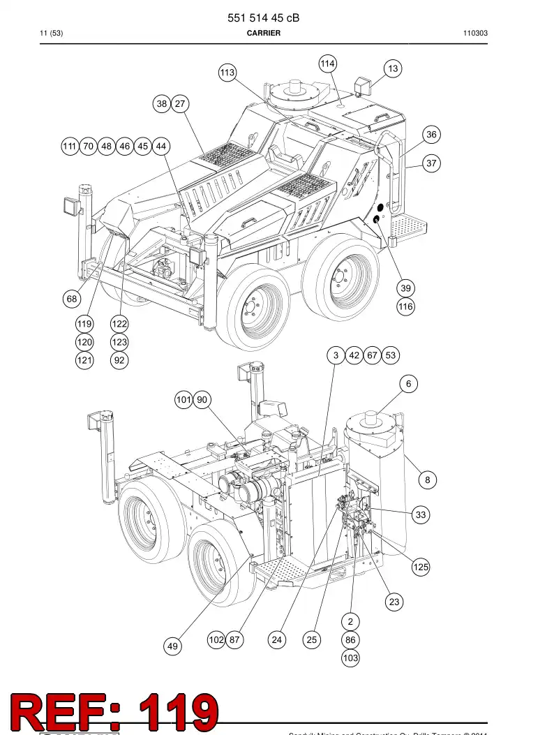 55077525 550 775 25 Extension plate - Sandvik Technical Drawing