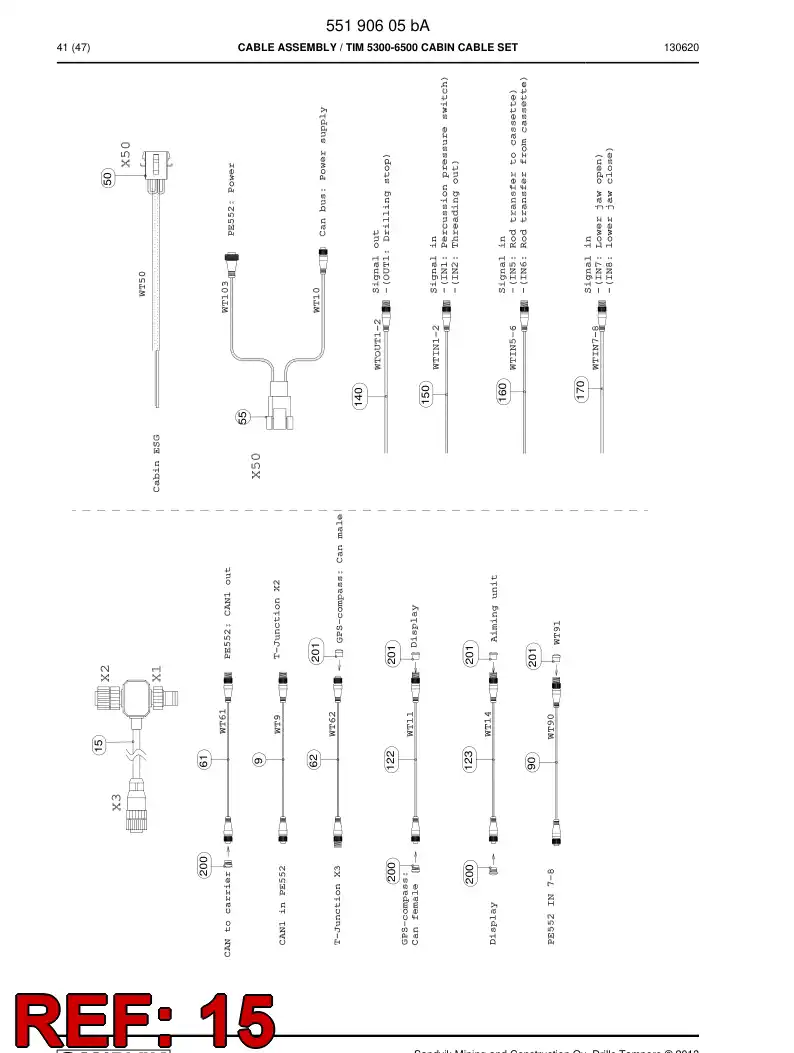 55078644l 550 786 44l Cable, Pre-Wired Plug - Sandvik Technical Drawing