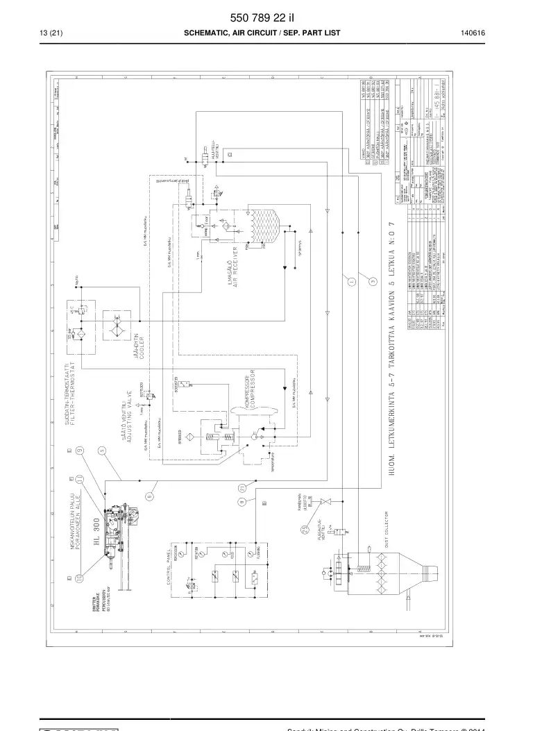 55078922i 550 789 22i Schematic, Air Circuit - Sandvik Technical Drawing