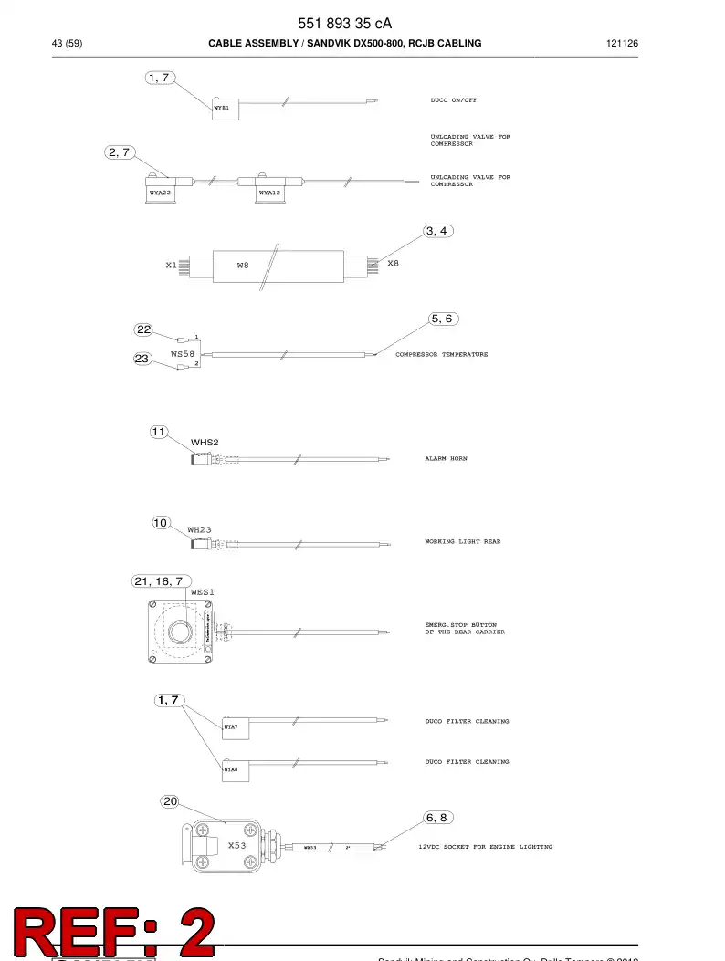 55079198j 550 791 98j Cable, Pre-Wired Plug - Sandvik Technical Drawing