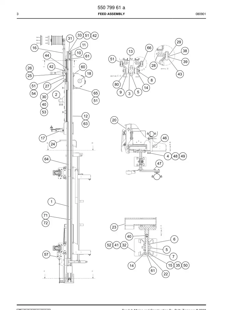 55079961a 550 799 61a FEED ASSEMBLY - Sandvik Technical Drawing