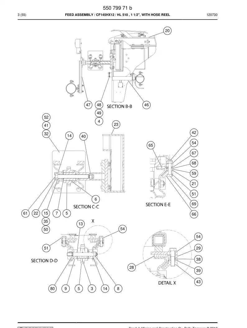 55079971b 550 799 71b Feed assembly - Sandvik Technical Drawing
