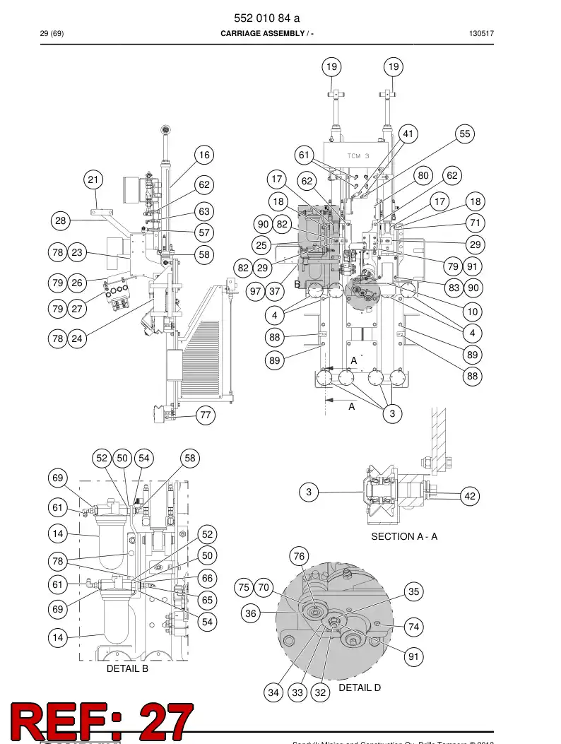 55080087 550 800 87 Plate, Cable Entry - Sandvik Technical Drawing