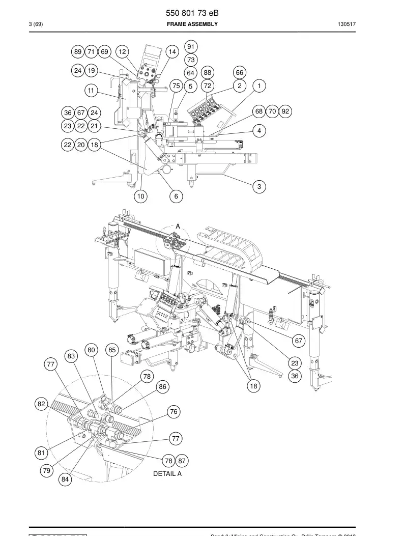 55080173e 550 801 73e Frame Assembly - Sandvik Technical Drawing