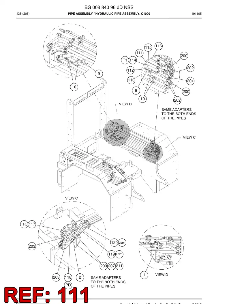55080237a 550 802 37a Pipe, Return - Sandvik Technical Drawing