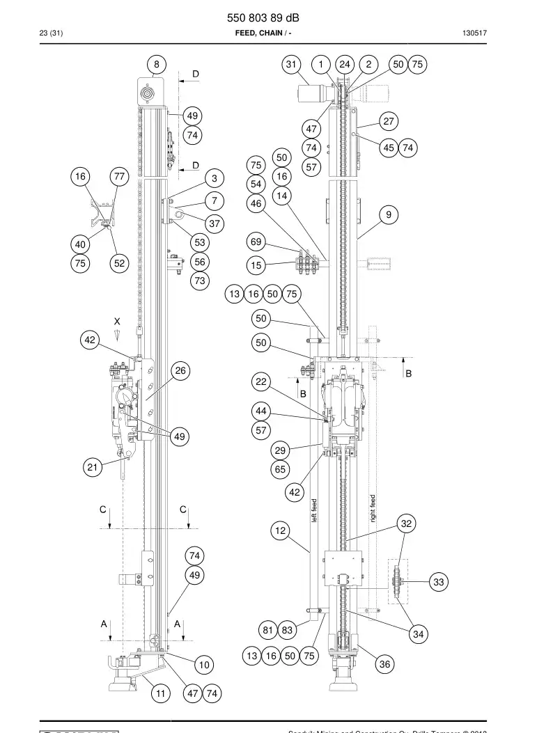 55080389d 550 803 89d Feed, Chain - Sandvik Technical Drawing