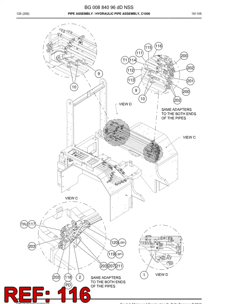 55080447a 550 804 47a Pipe, Intake - Sandvik Technical Drawing