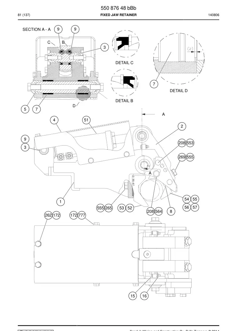 55083075 550 830 75 Slipper Pad - Sandvik Technical Drawing