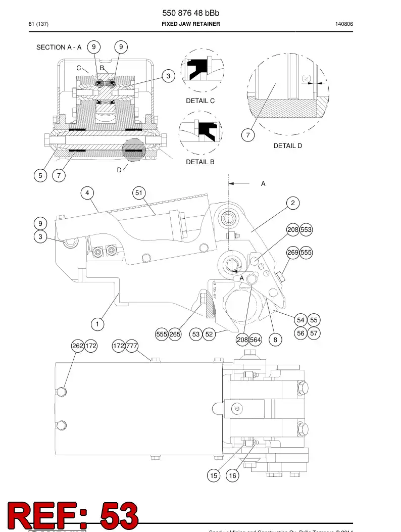 55083076a 550 830 76a Slipper Pad - Sandvik Technical Drawing