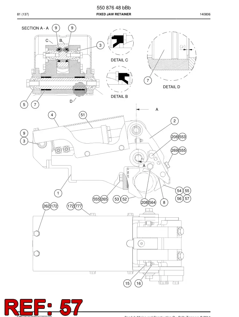 55083080 550 830 80 Slipper Pad - Sandvik Technical Drawing