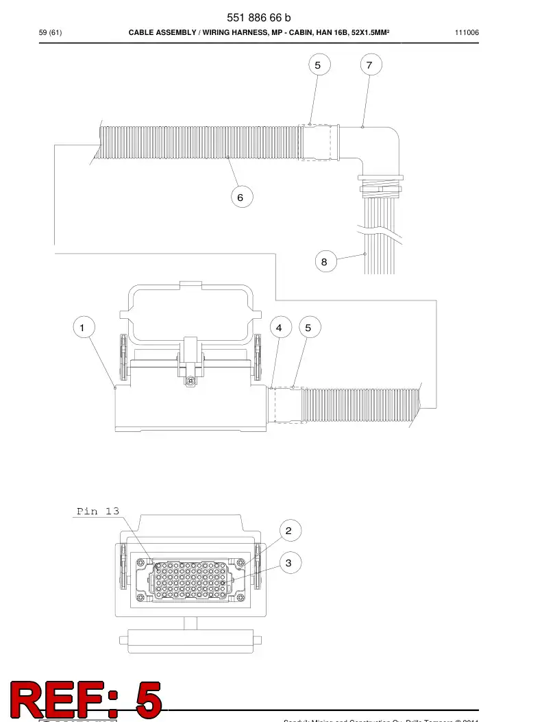 55083866 550 838 66 Seal, Cable - Sandvik Technical Drawing