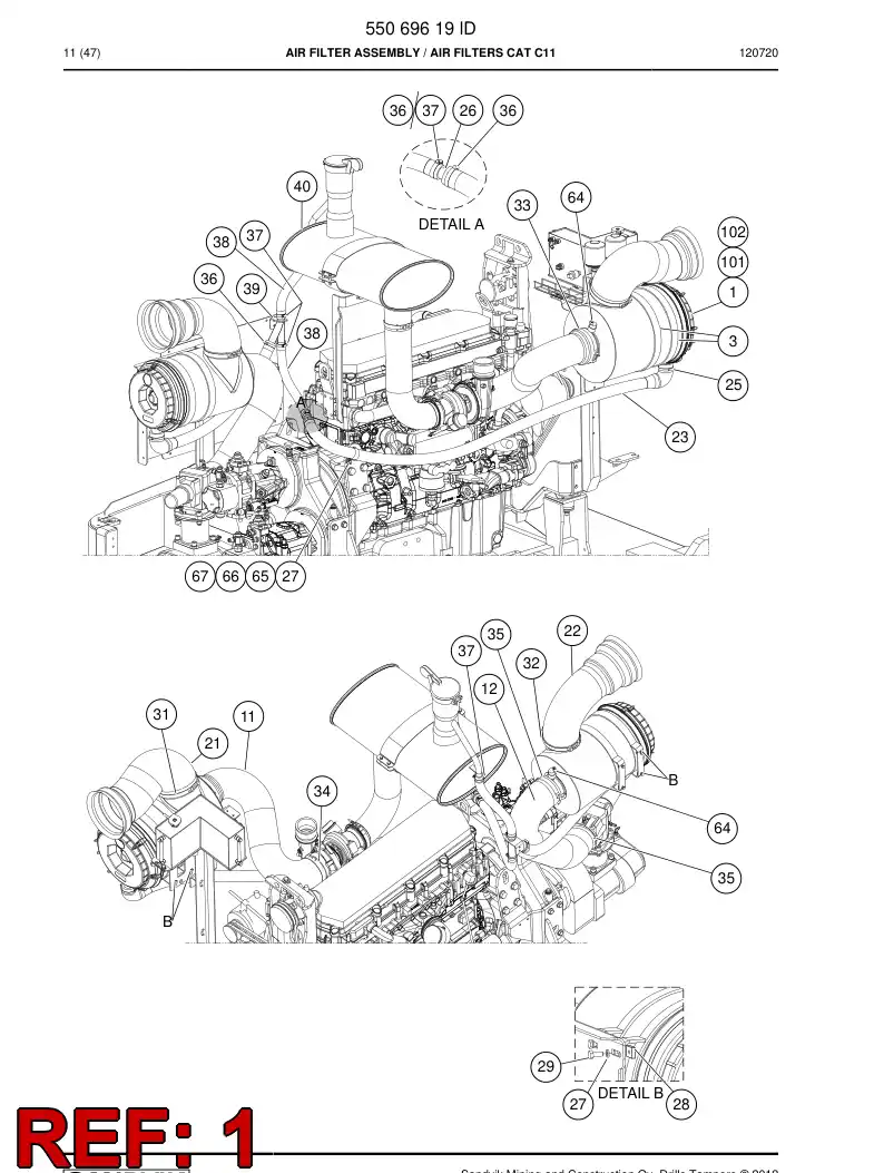 55084696b 550 846 96b Air filter - Sandvik Technical Drawing
