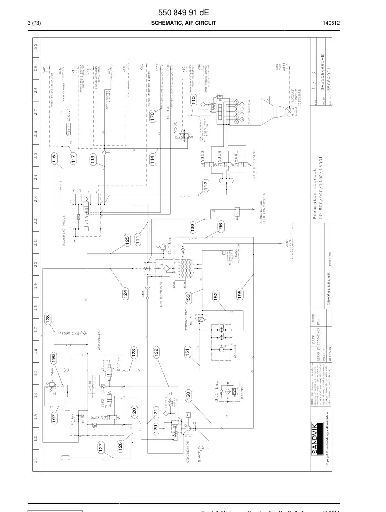 55084991d 550 849 91d Schematic, Air Circuit - Sandvik Technical Drawing