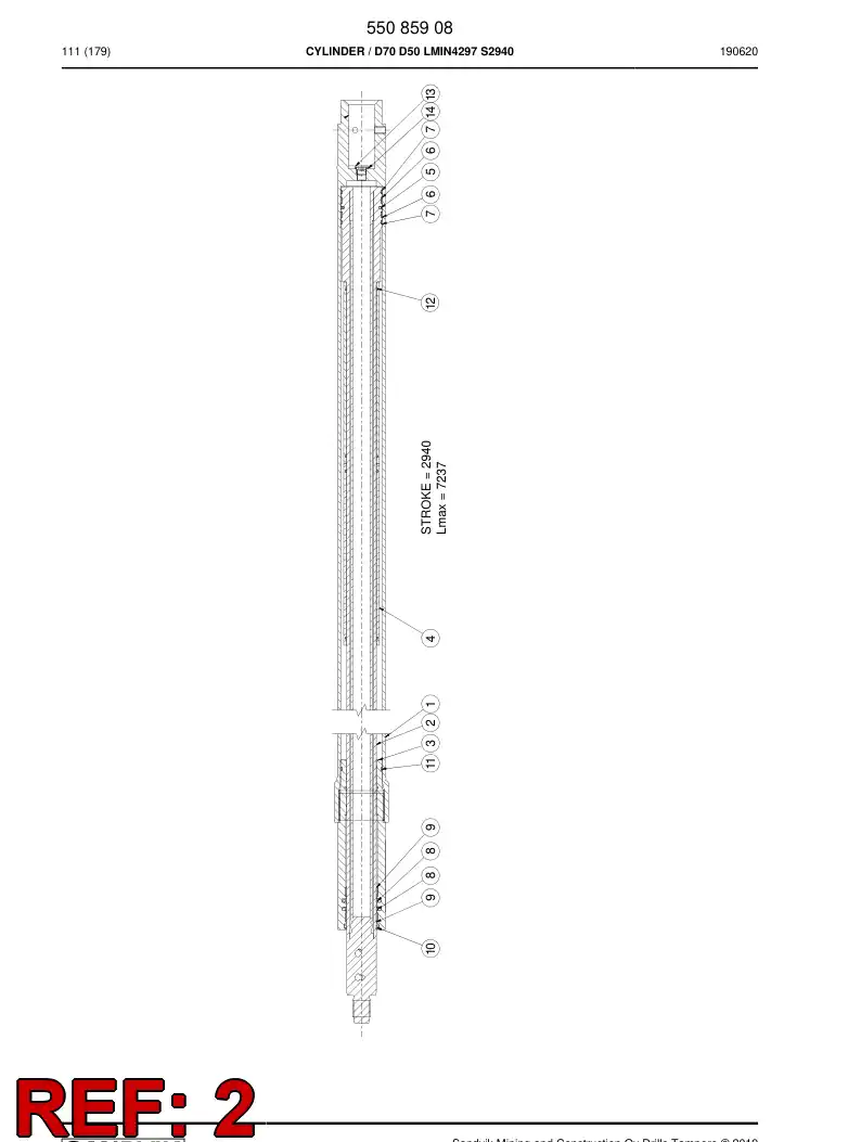 55085913 550 859 13 Rod, PISTON - Sandvik Technical Drawing
