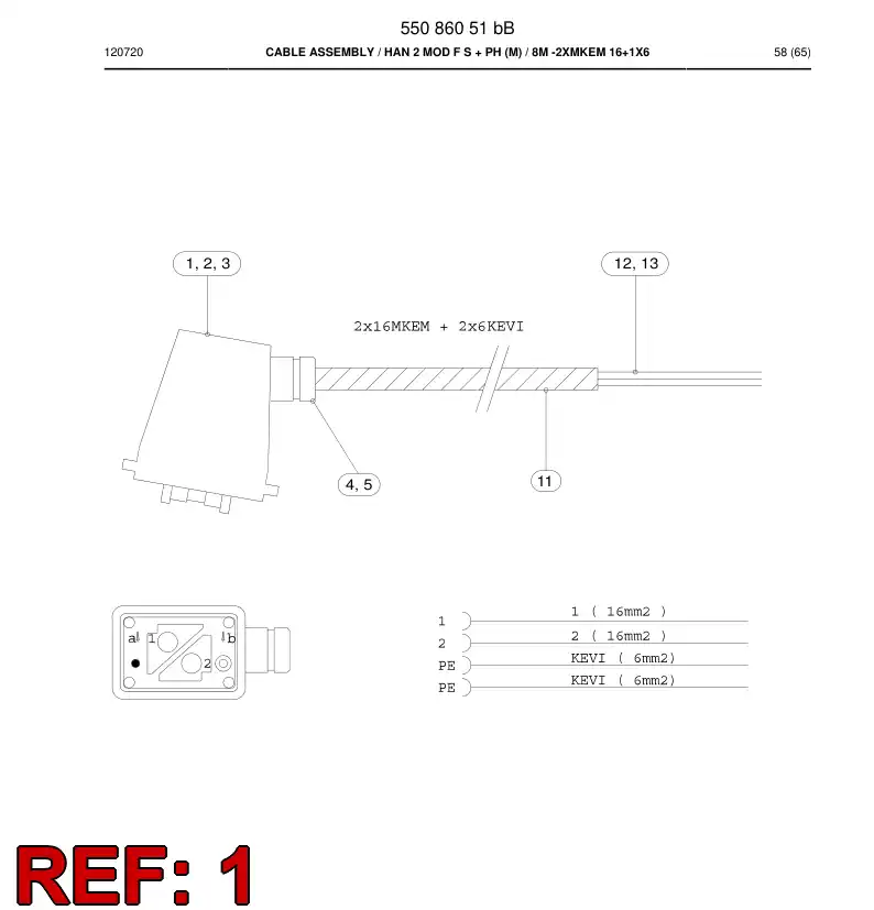 55086045 550 860 45 Connector Plug, Cable - Sandvik Technical Drawing