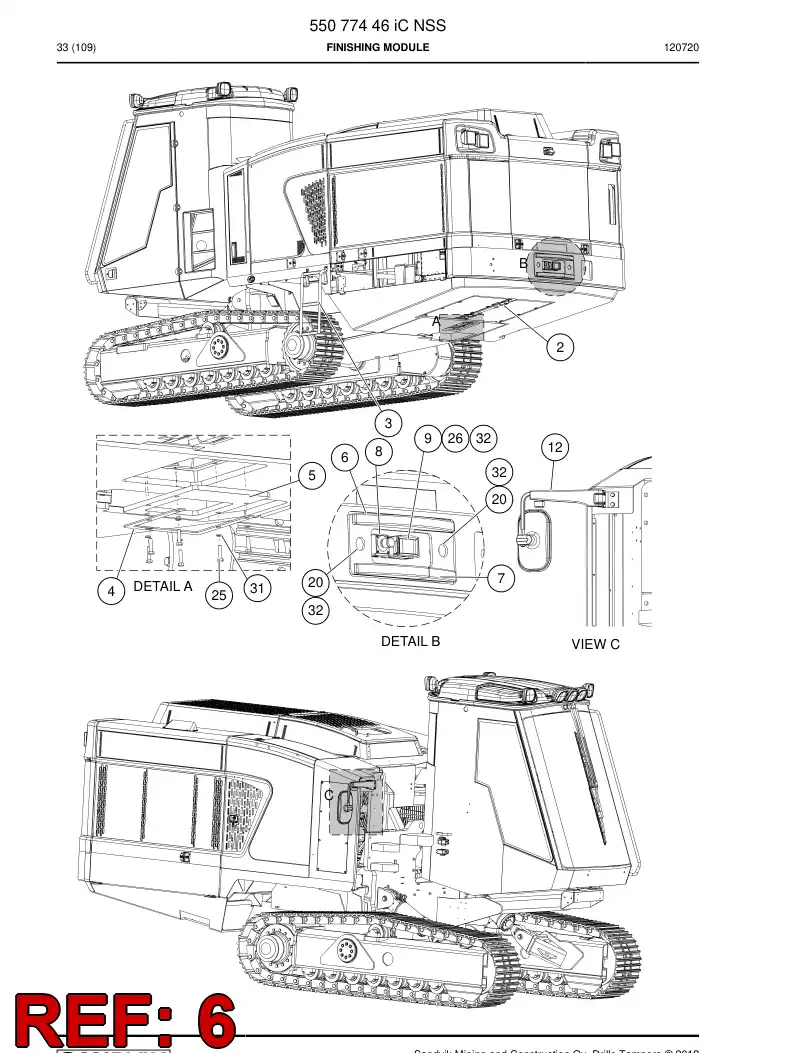 55086924a 550 869 24a Roll-over bar - Sandvik Technical Drawing