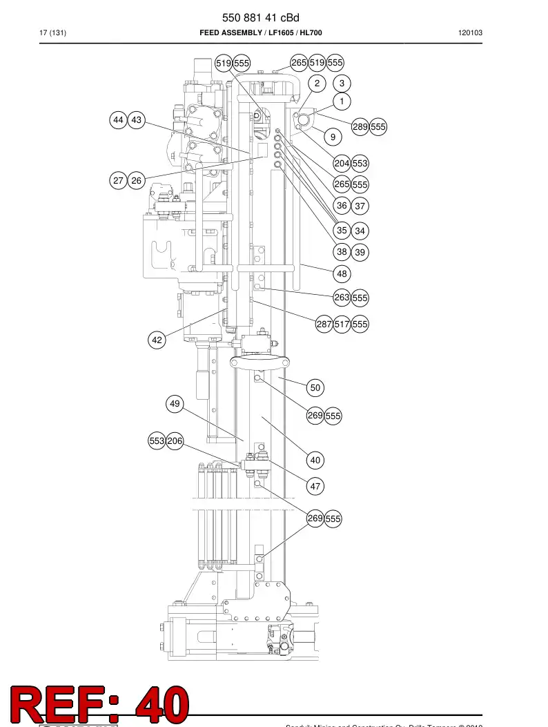 55087324 550 873 24 Feed beam - Sandvik Technical Drawing