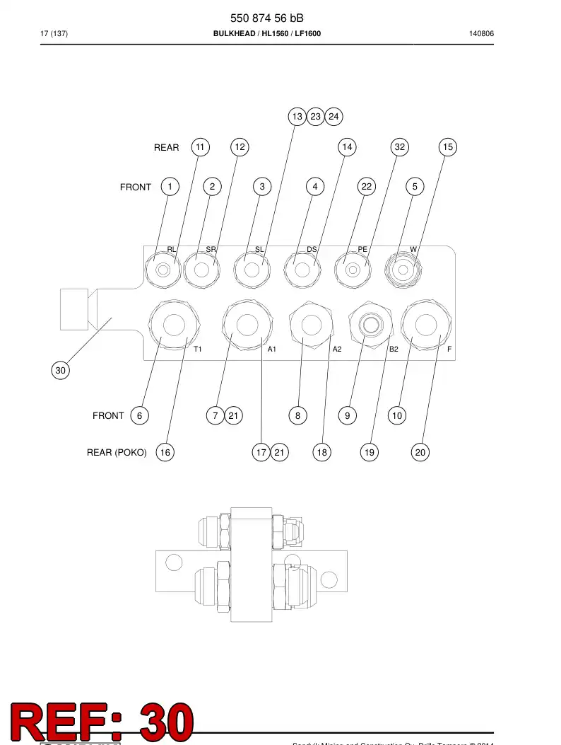 55087414a 550 874 14a Cable entry plate - Sandvik Technical Drawing