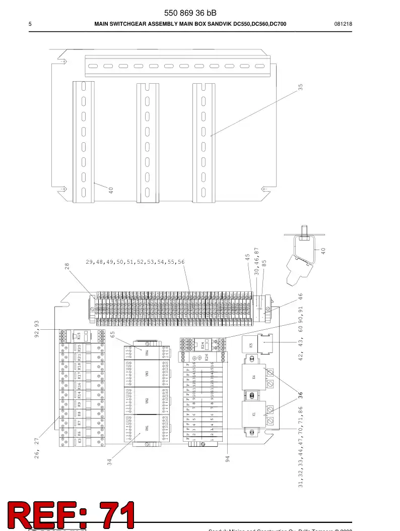 55087521 550 875 21 Terminal marking strip - Sandvik Technical Drawing